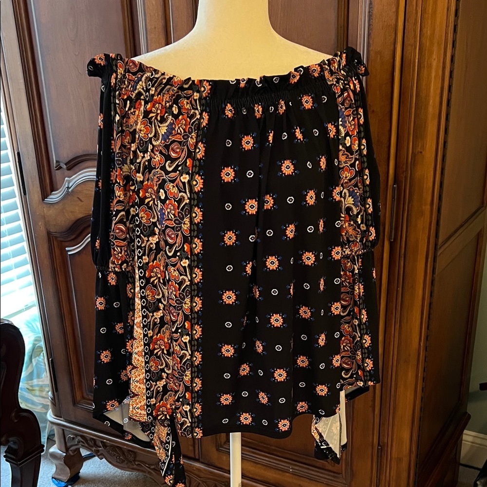Vava Bohemian Black and Multicolor Women's Off Shoulder Blouse, NWT, Large
